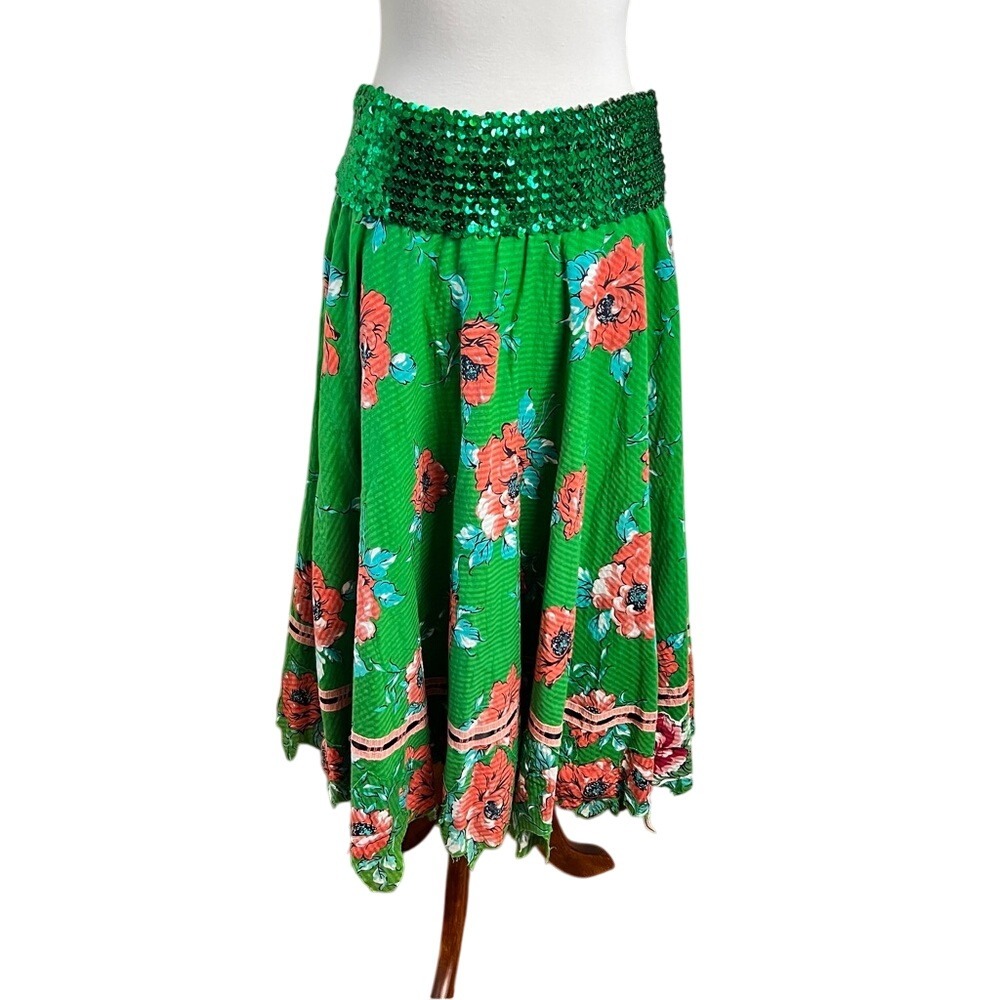 TRELISE COOPER Applique Yourself SKIRT Kelly Green Poppy Print Fairycore Fun